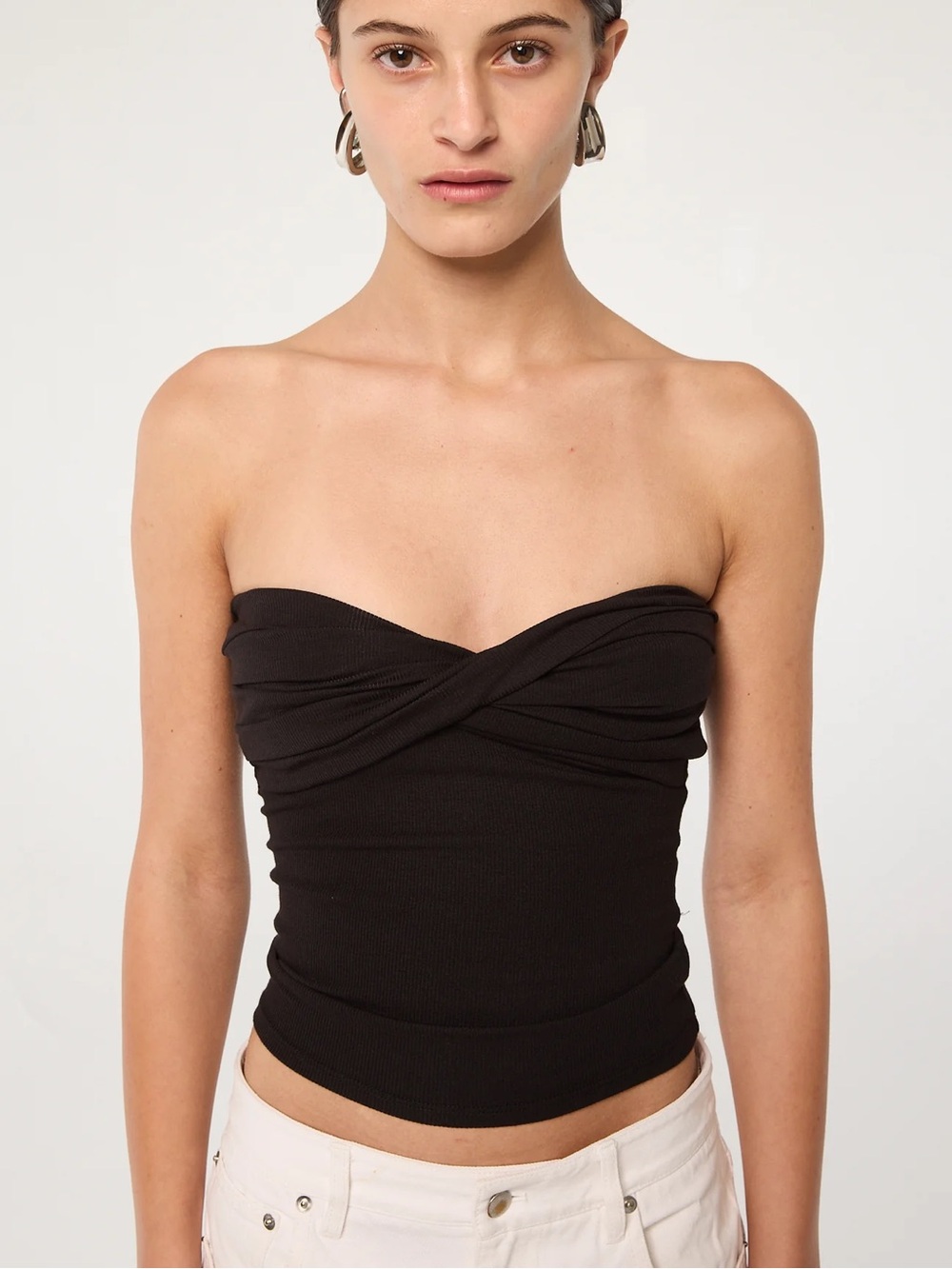 The line by K Izzy Twist Ribbed Tube Top - Black